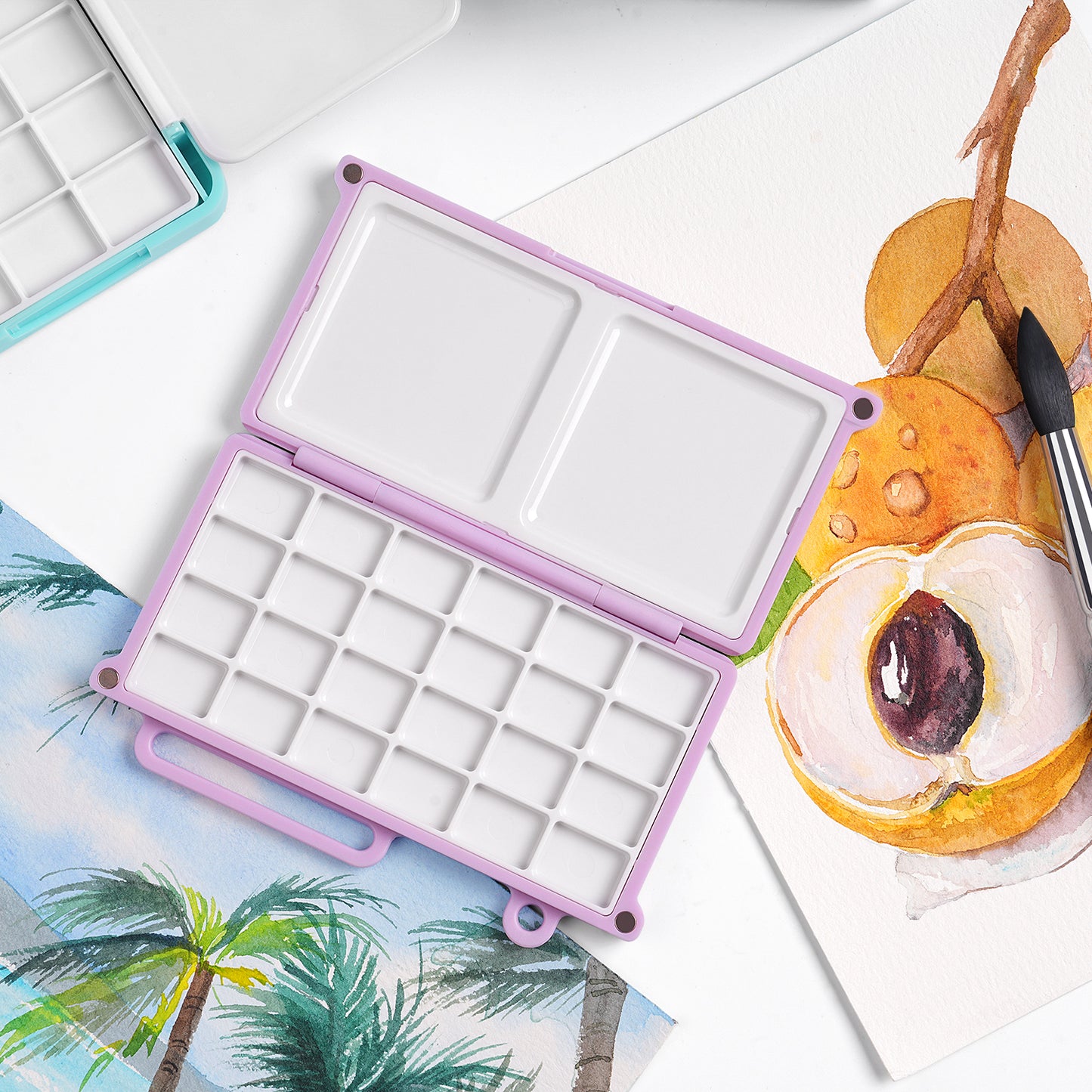 Fuumuui Mini Watercolor Mixing Palette – 24 Wells with Dual Trays for Portable Painting