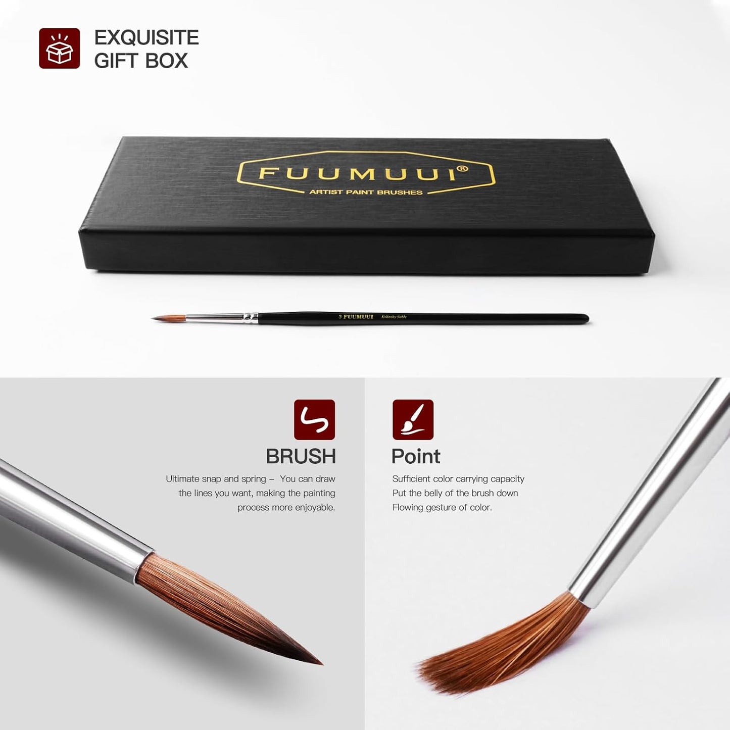 Fuumuui 5pcs Professional Kolinsky Sable Detail Brushes
