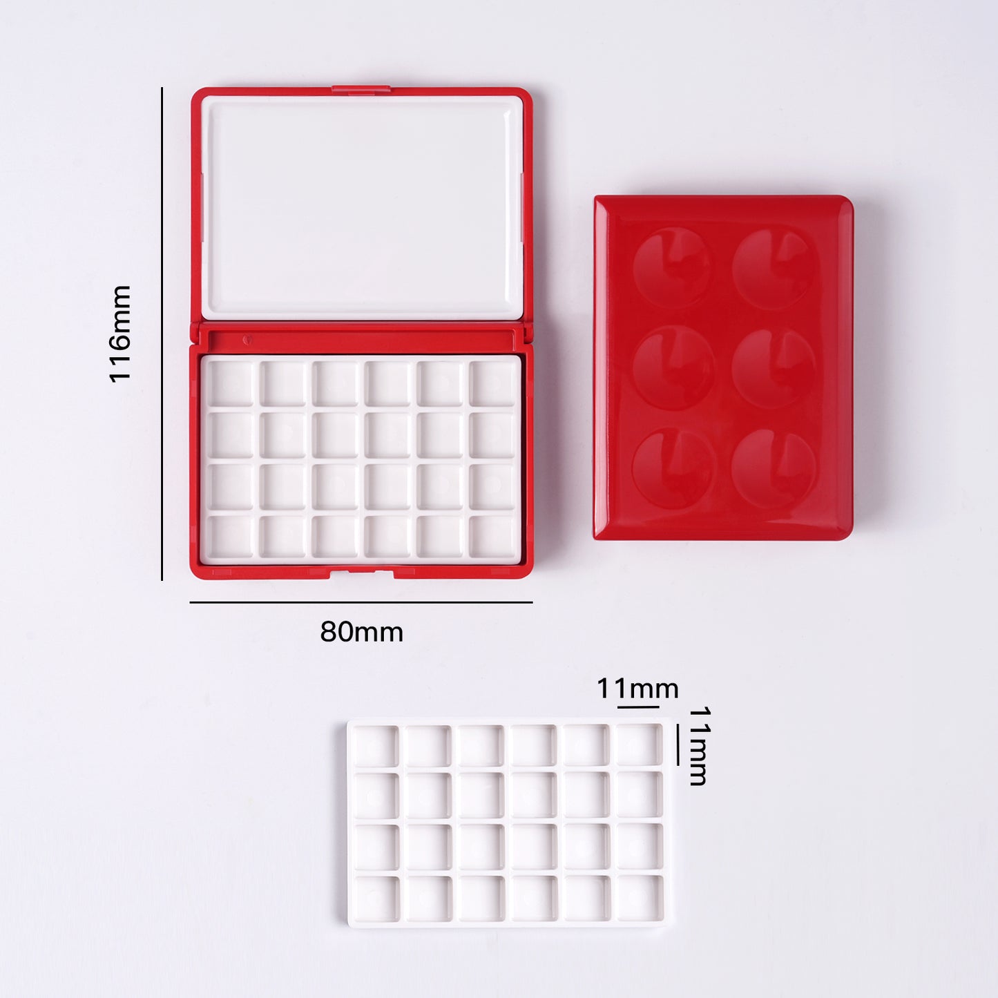 Watercolor Palette Box Portable 24 & 12 Holes Palette Box Mini Size Red Palette with Lid for Watercolor