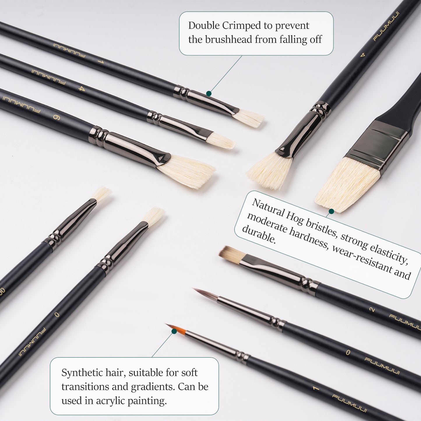 Fuumuui 10pcs professional brush set for acrylic and oil painting
