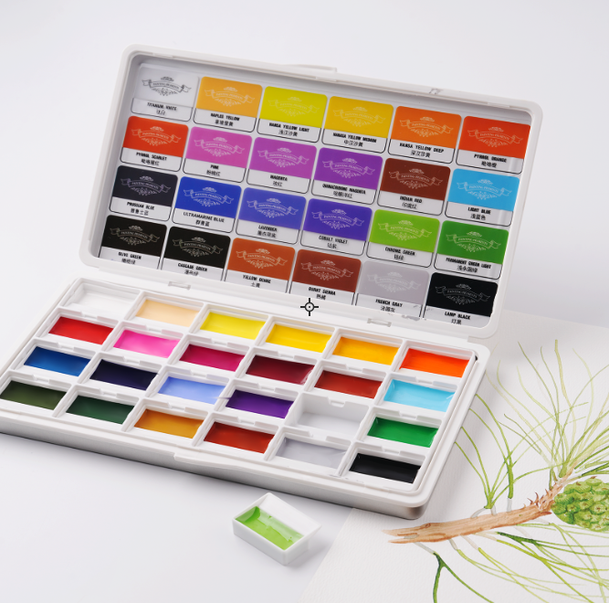 Fuumuui 24-Color Opaque Semi-Moist Watercolor Set – High-Saturation Bright Colors with Strong Coverage and Rich Pigments