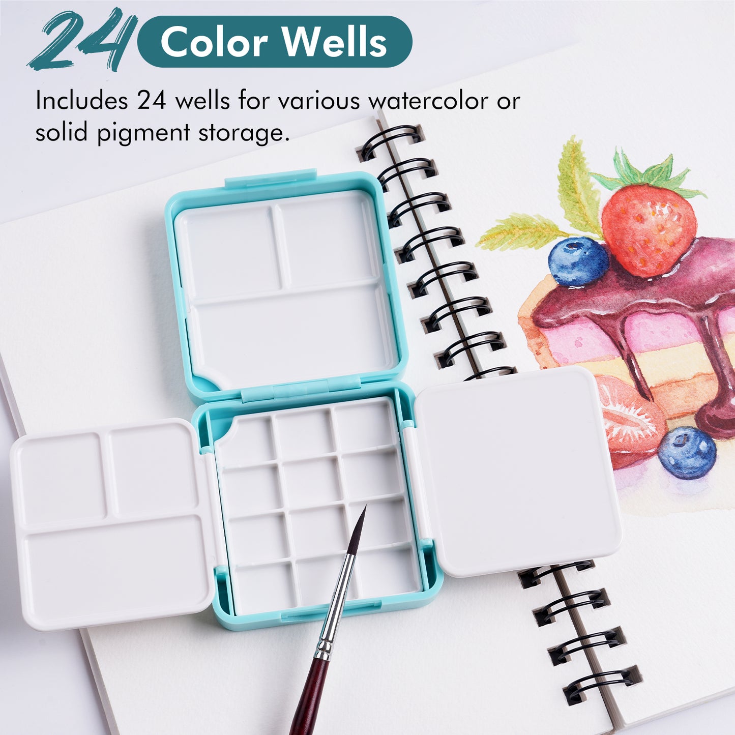 Fuumuui Double-Layer Folding Watercolor Palette Box – 24 Wells with 7 Mixing Areas, Compact and Portable Paint Tray for Travel and Studio Use
