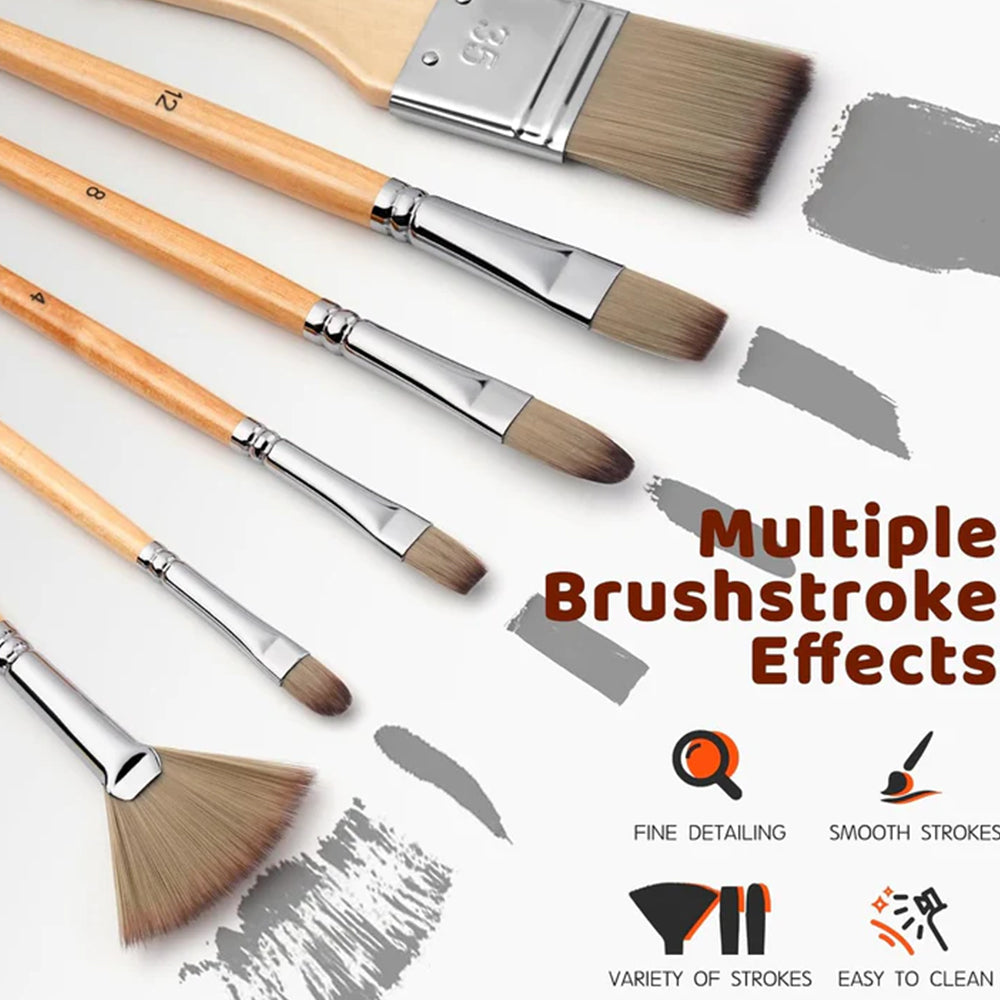Fuumuui 6pcs Professional Acrylic Brushes & Palette Knife & Wooden easel - Kit