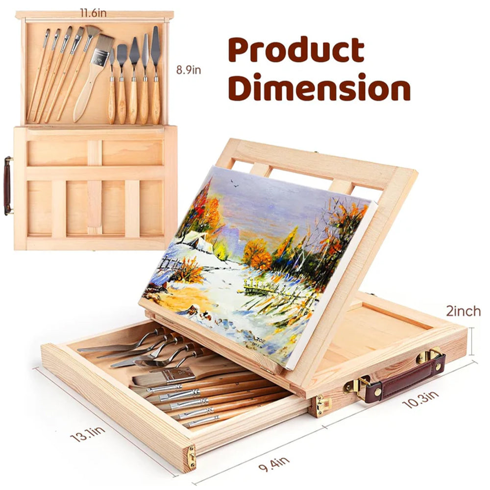 Fuumuui 6pcs Professional Acrylic Brushes & Palette Knife & Wooden easel - Kit