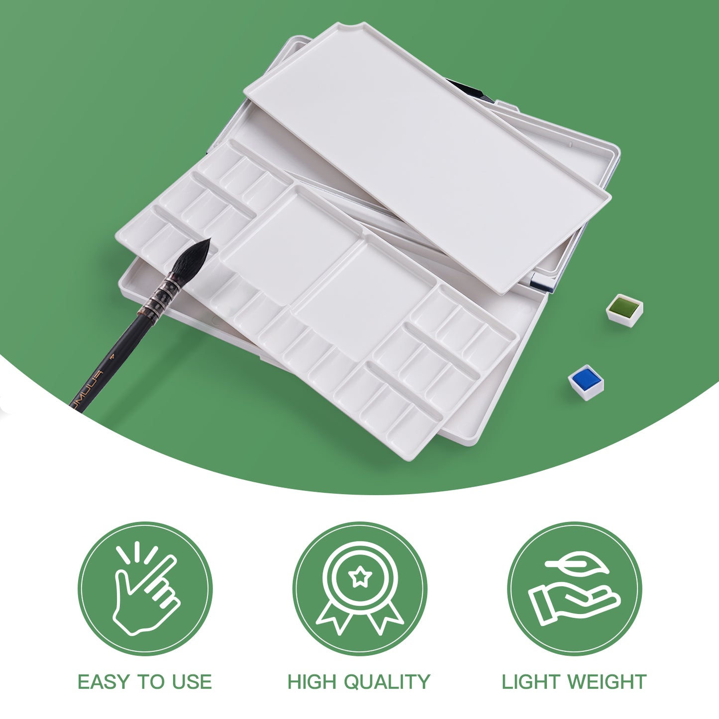 Fuumuui Watercolor Palette Folding with Lid 24wells 2 Mixing Areas and 1 Large Mixing Tray Also for Gouache Acrylic Paint Palette