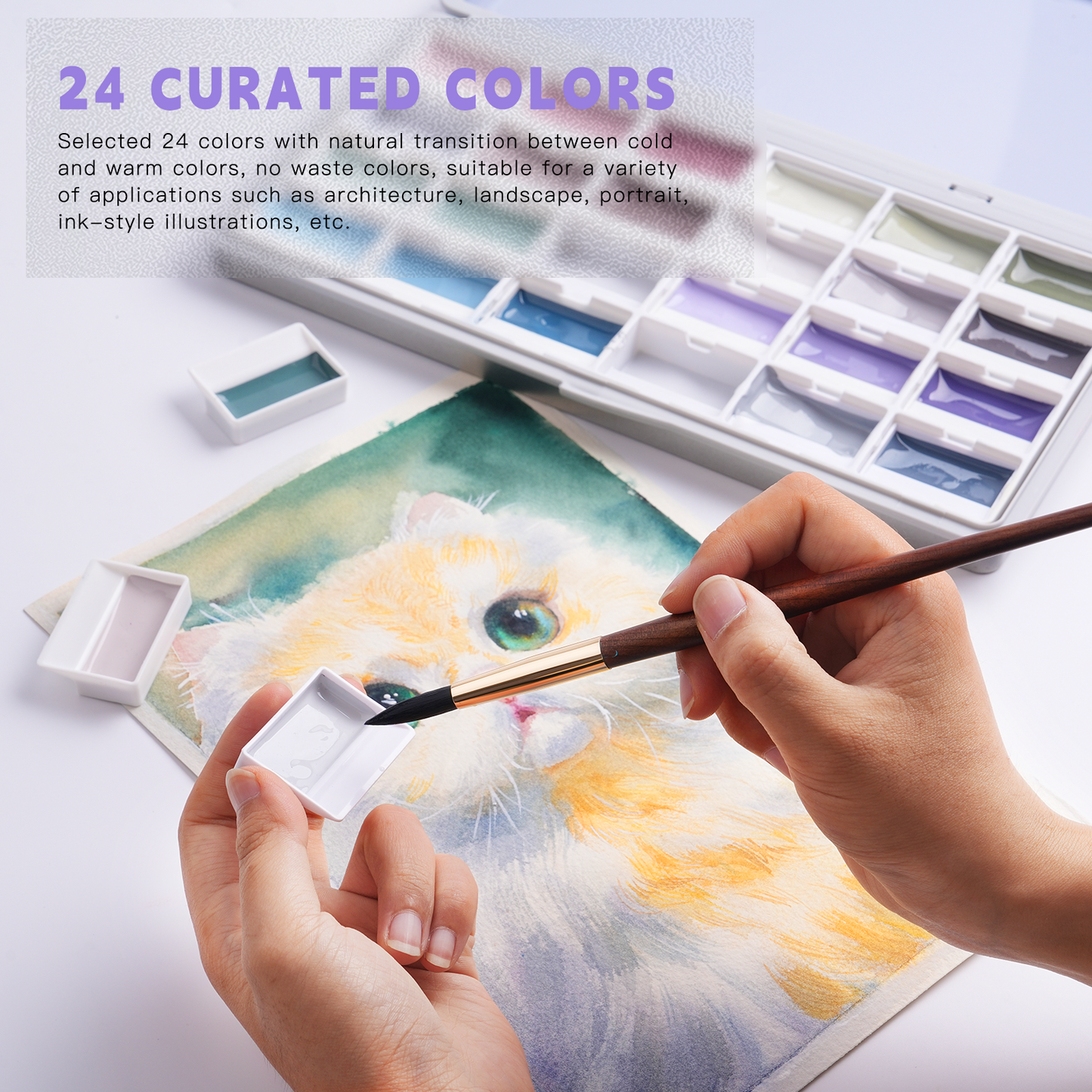 Fuumuui 24-Color Opaque Semi-Moist Watercolor Set – Gray Tones with Strong Coverage and Smooth Blending
