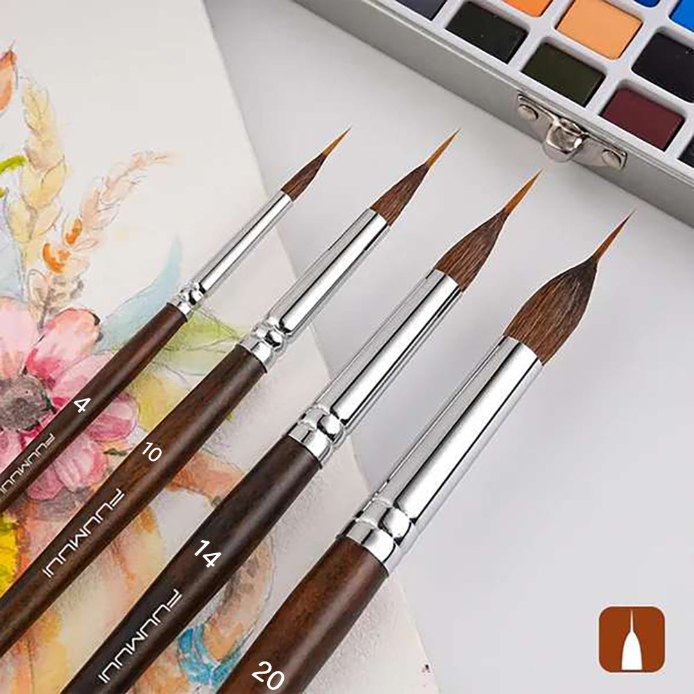 Fuumuui Professional Sable Extended points Brushes, Watercolor Brushes | Individual Size