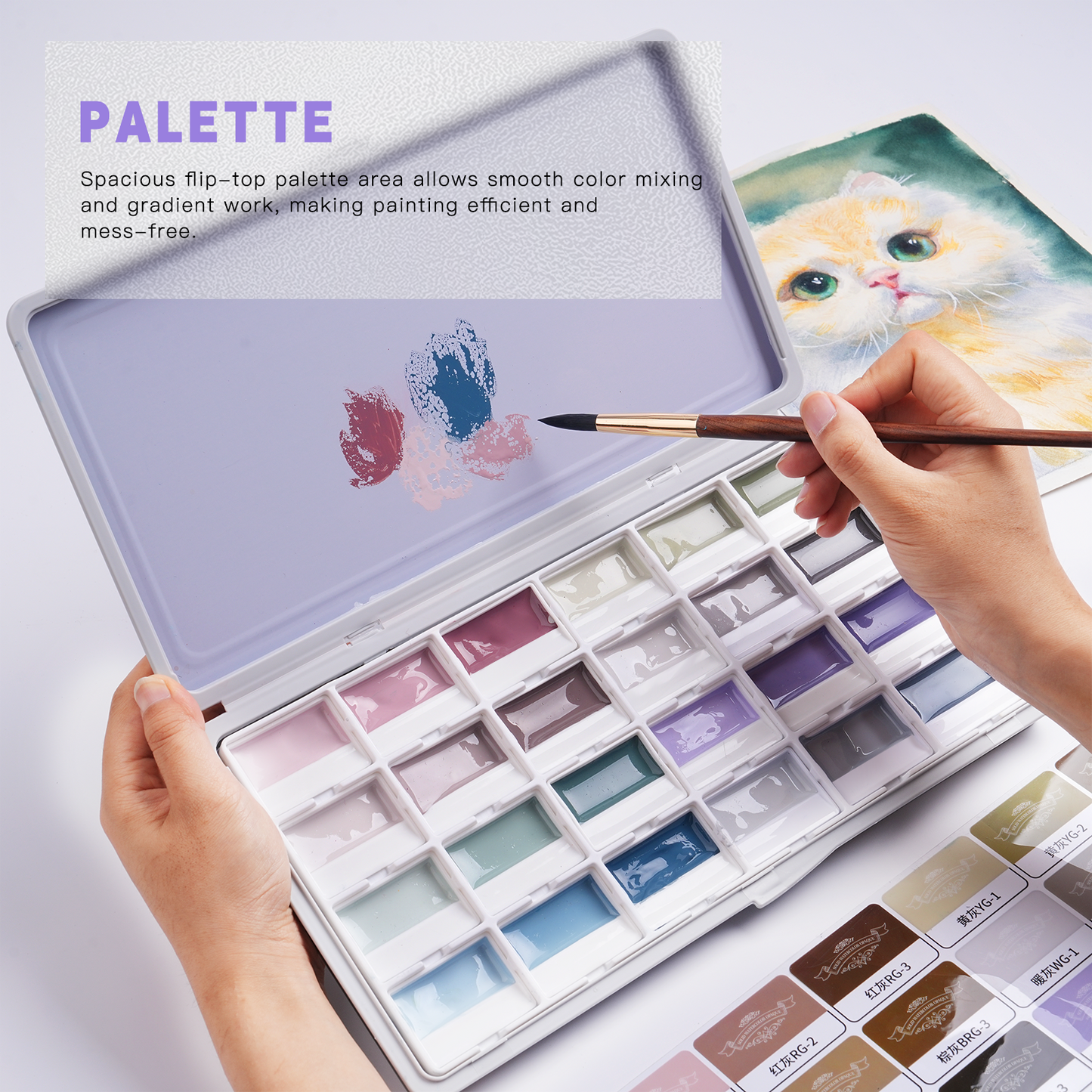 Fuumuui 24-Color Opaque Semi-Moist Watercolor Set – Gray Tones with Strong Coverage and Smooth Blending