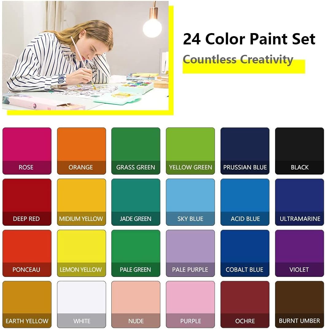 Fuumuui Gouache Paint Set, 24 Colors x 30ml/1oz with 1 Palette