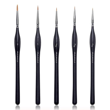 Fuumuui 5pcs Professional Sable Detail Brushes set with black handles and various ultra-fine tips.
