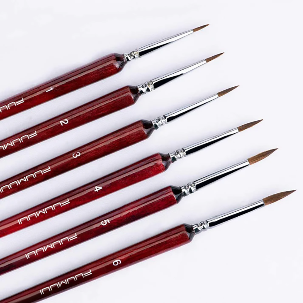 6pcs Fuumuui professional detail paintbrushes, suitable for miniature, face, and fine art painting projects.