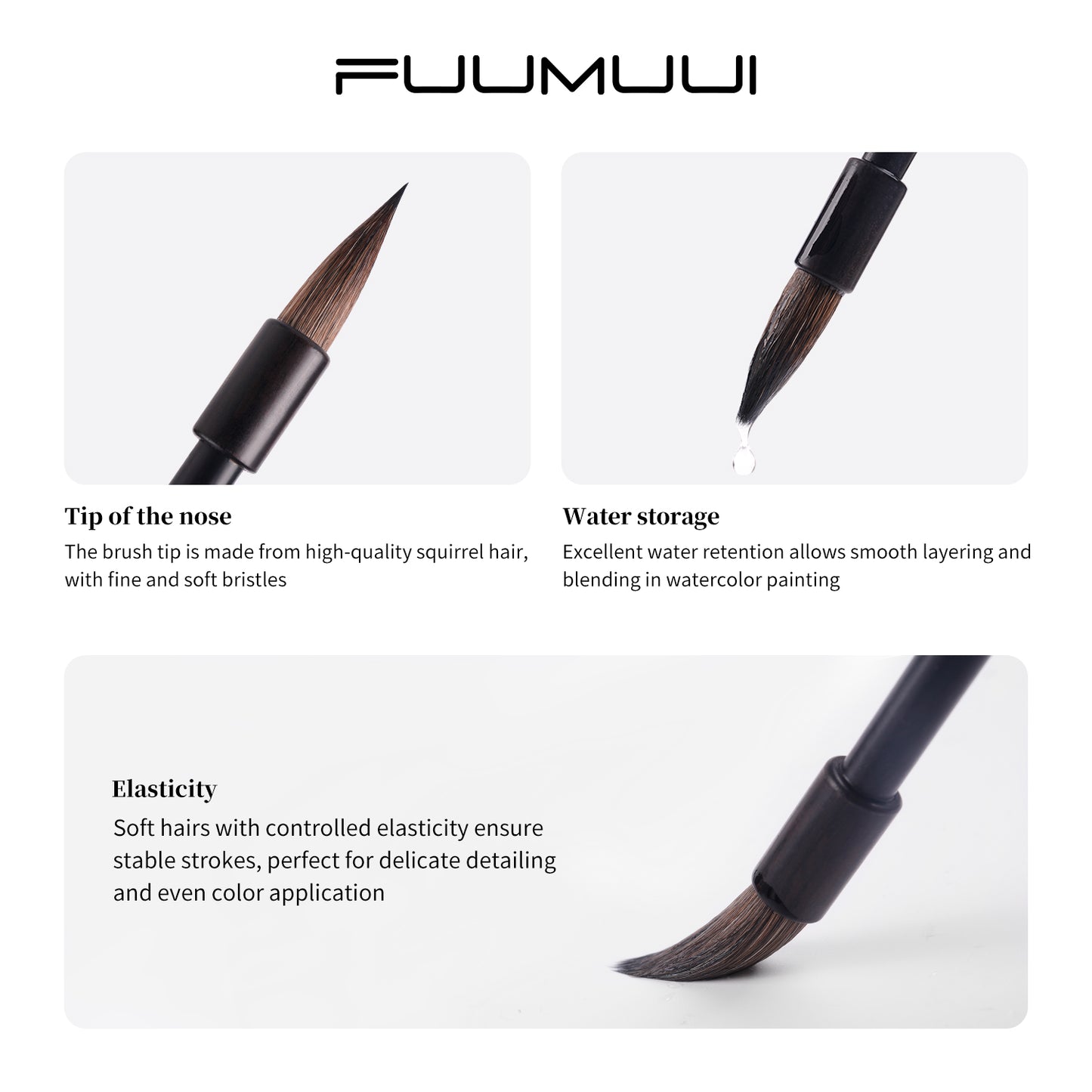 Fuumuui Squirrel Hair Calligraphy Brushes – Set of 4 with Hand-Polished Rosewood and Durable Flat-End Hanging Design