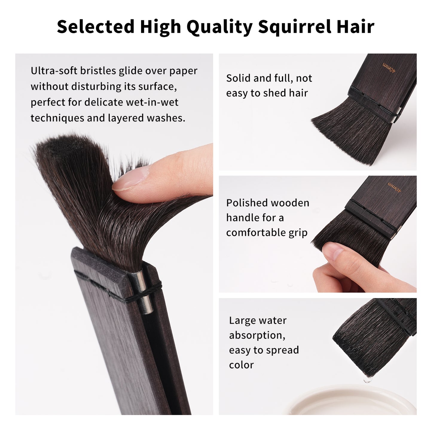 Fuumuui 4-pack Watercolor Brushes – Great for washes, backgrounds and large areas of painting