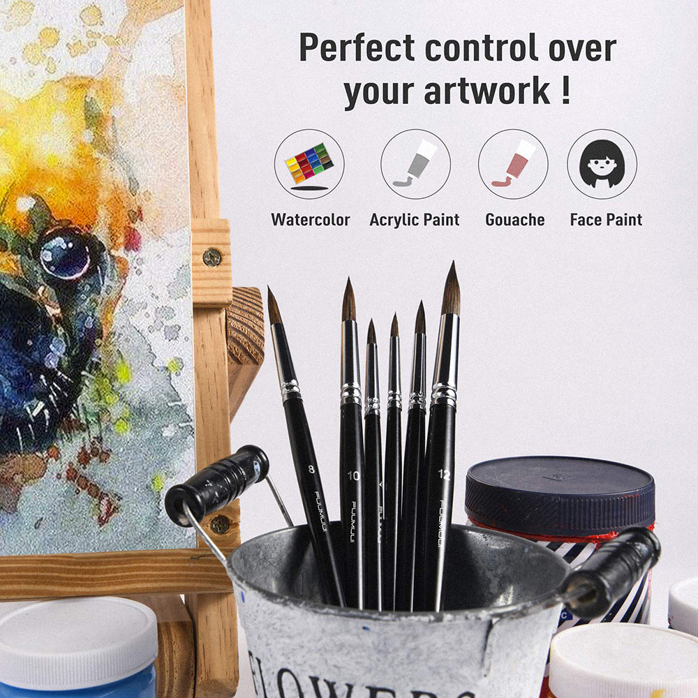 Fuumuui 6pcs Professional Squirrel Watercolor Brushes