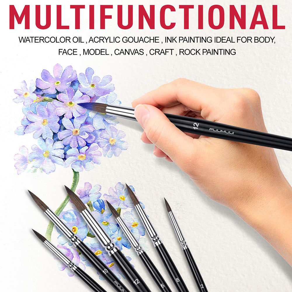 Fuumuui 6pcs Professional Squirrel Watercolor Brushes