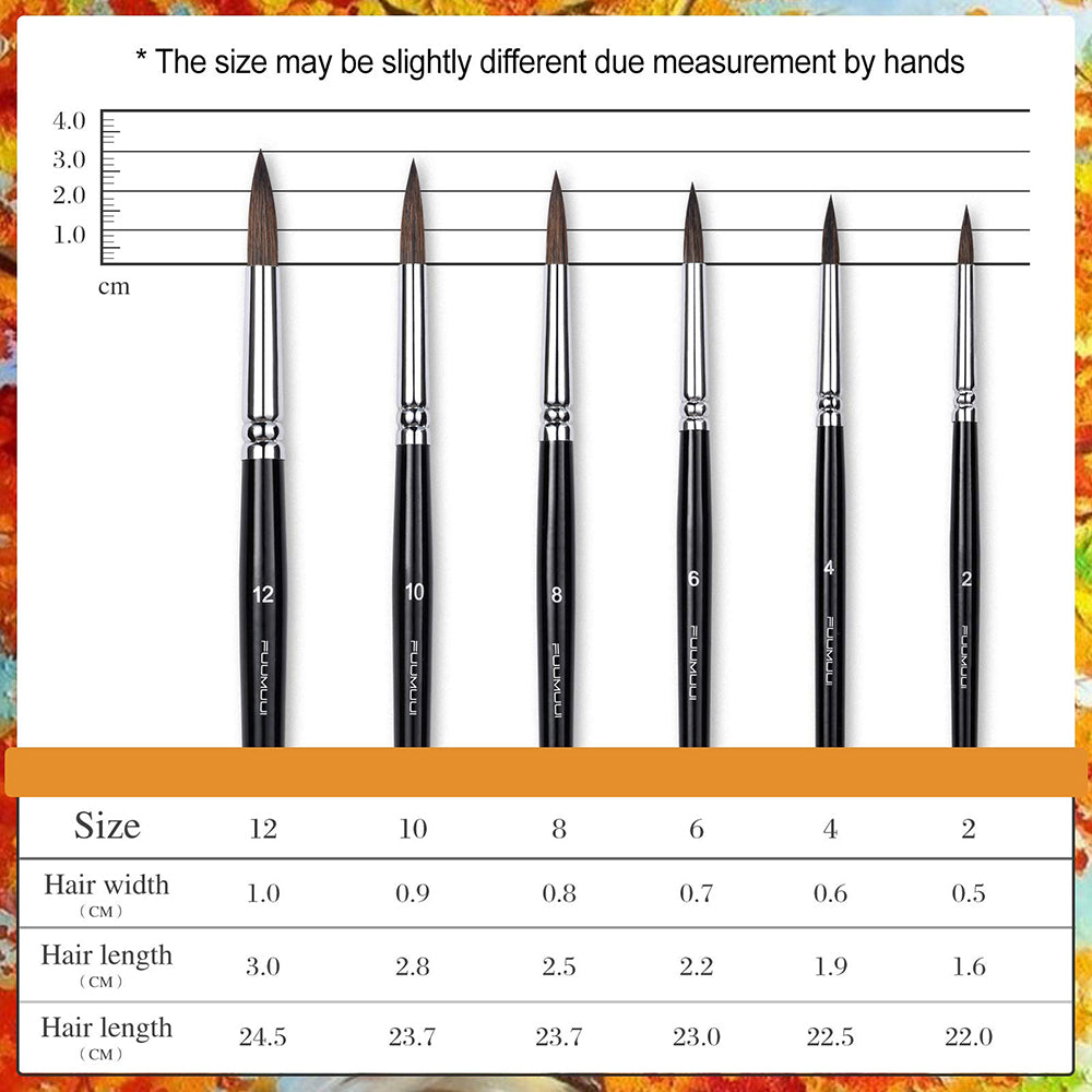 Fuumuui 6pcs Professional Squirrel Watercolor Brushes