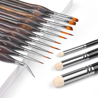 Fuumuui 14pcs Professional Nylon Detail Brushes, a complete set with assorted fine tips for precision painting.
