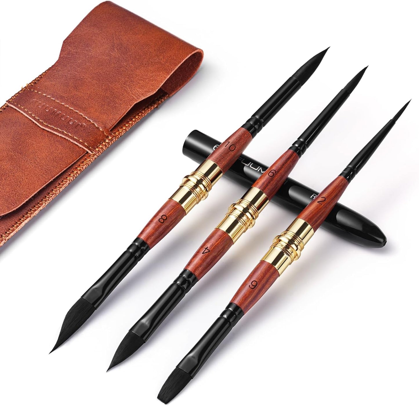 3pcs Dual-Tip Travel Watercolor Brushes — 6 Tip Styles, Premium Synthetic Squirrel Hair