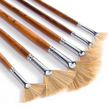 Fuumuui 6pcs pinceaux éventails professionnels en soies naturelles pour peinture à l'huile avec des manches en bois