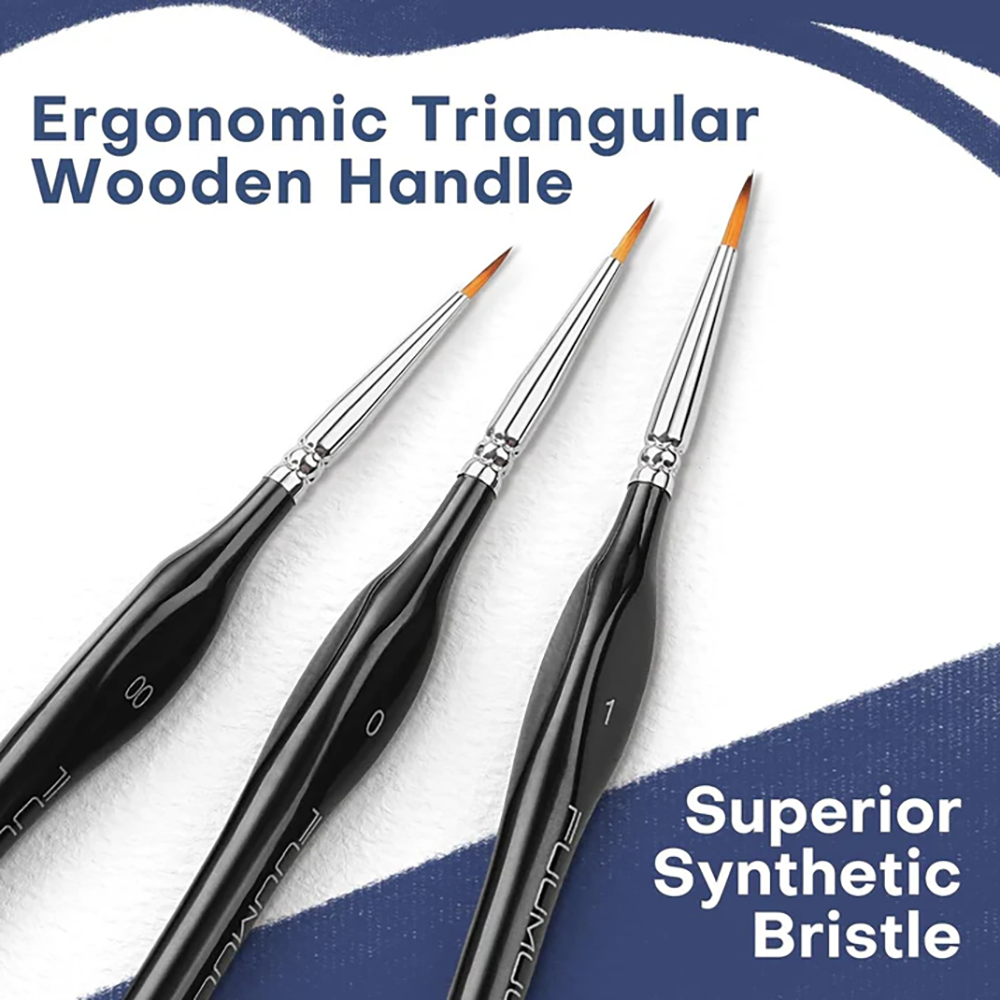 Fuumuui detail paint brushes for models with ergonomic triangular wooden handles and superior synthetic bristles.