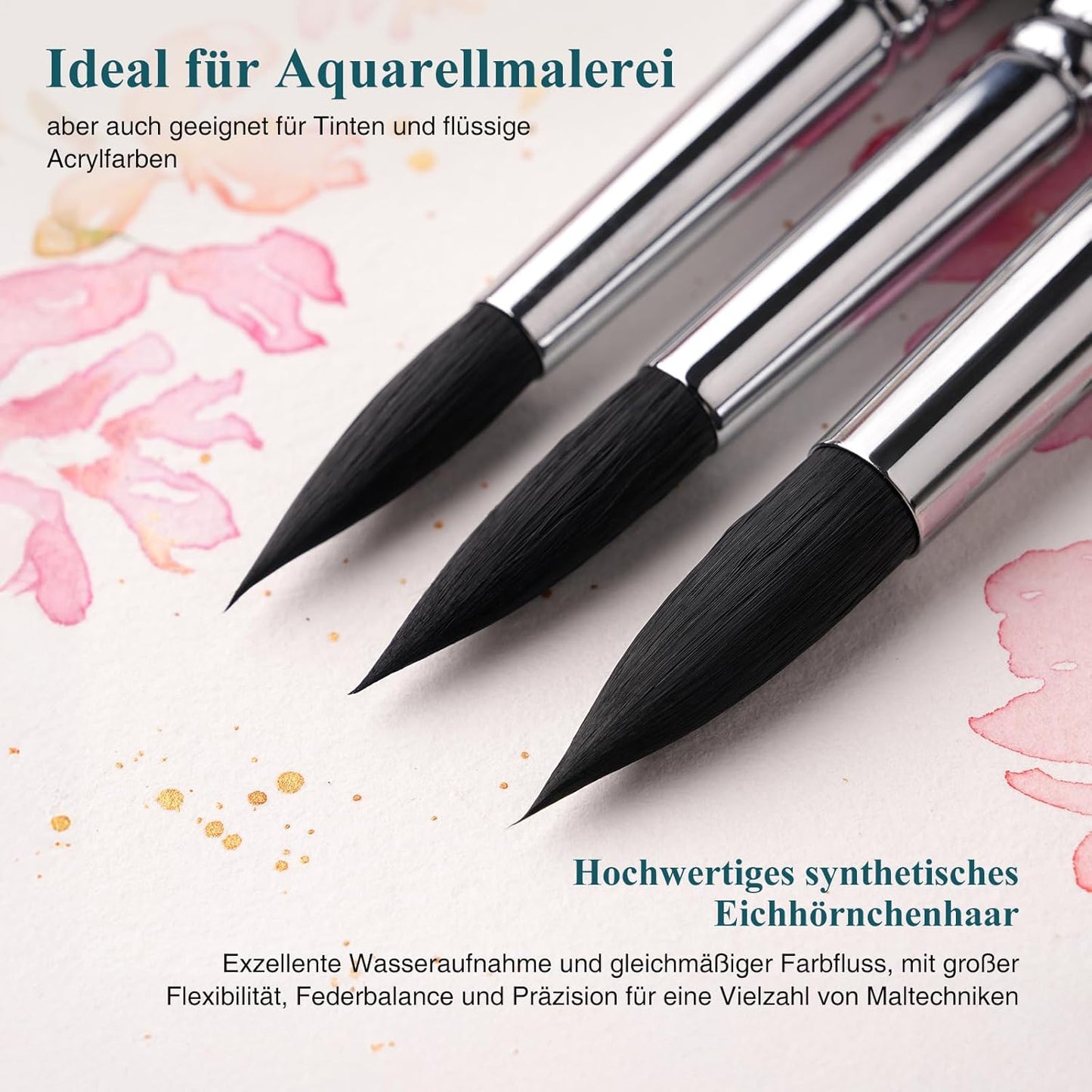 Fuumuui Watercolour Brush Set - 9 Pieces Premium Synthetic Squirrel Hair Round Brush Set for Watercolour, Tempera, Excellent Colour Carrying Capacity, Professional Artist Watercolour Brush