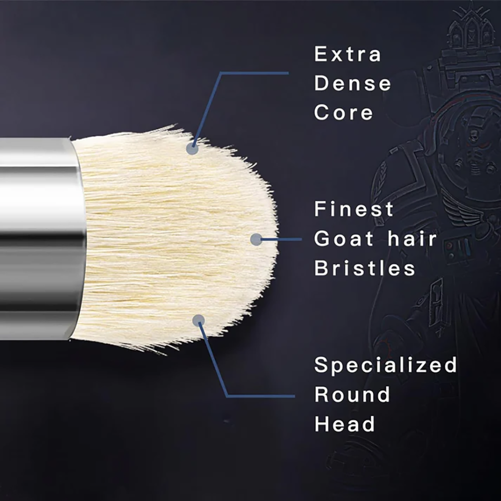 Fuumuui finest goat hair dry brush, highlighting its extra dense core and specialized round head.