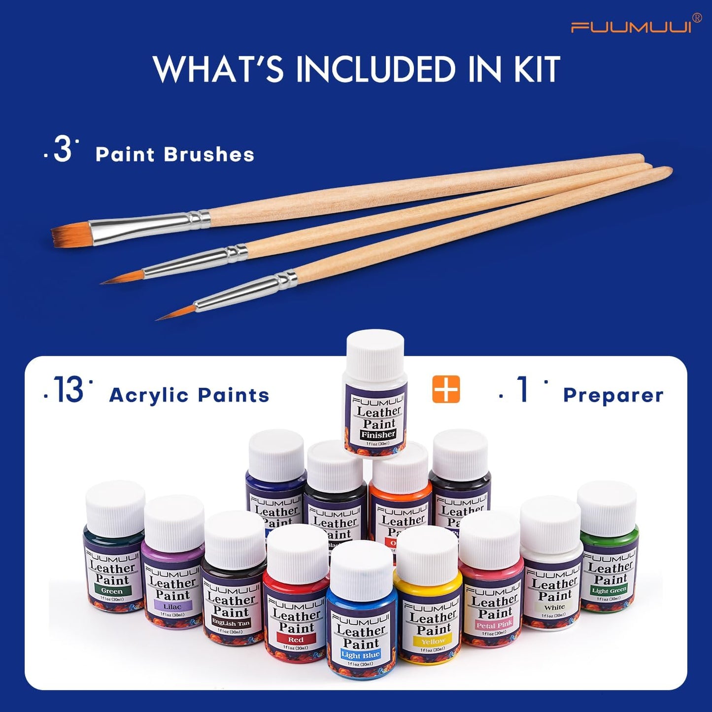 Fuumuui 13 Colors Acrylic Leather Paint Kit