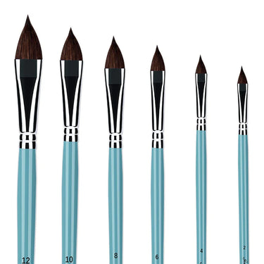Fuumuui 6pcs Professional Cat's Tongue Watercolor Brushes set with light blue handles, featuring brush sizes 12, 10, 8, 6, 4, and 2.