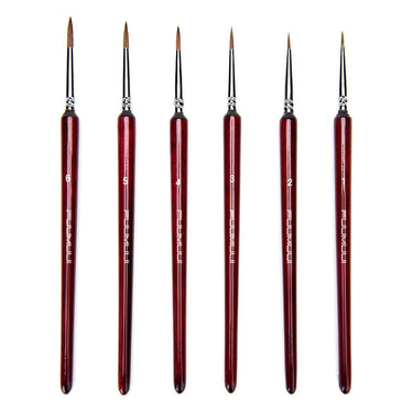 Fuumuui Ensemble de 6 pinceaux de détail professionnels avec des pointes fines et des manches rouge foncé pour des œuvres d'art complexes.