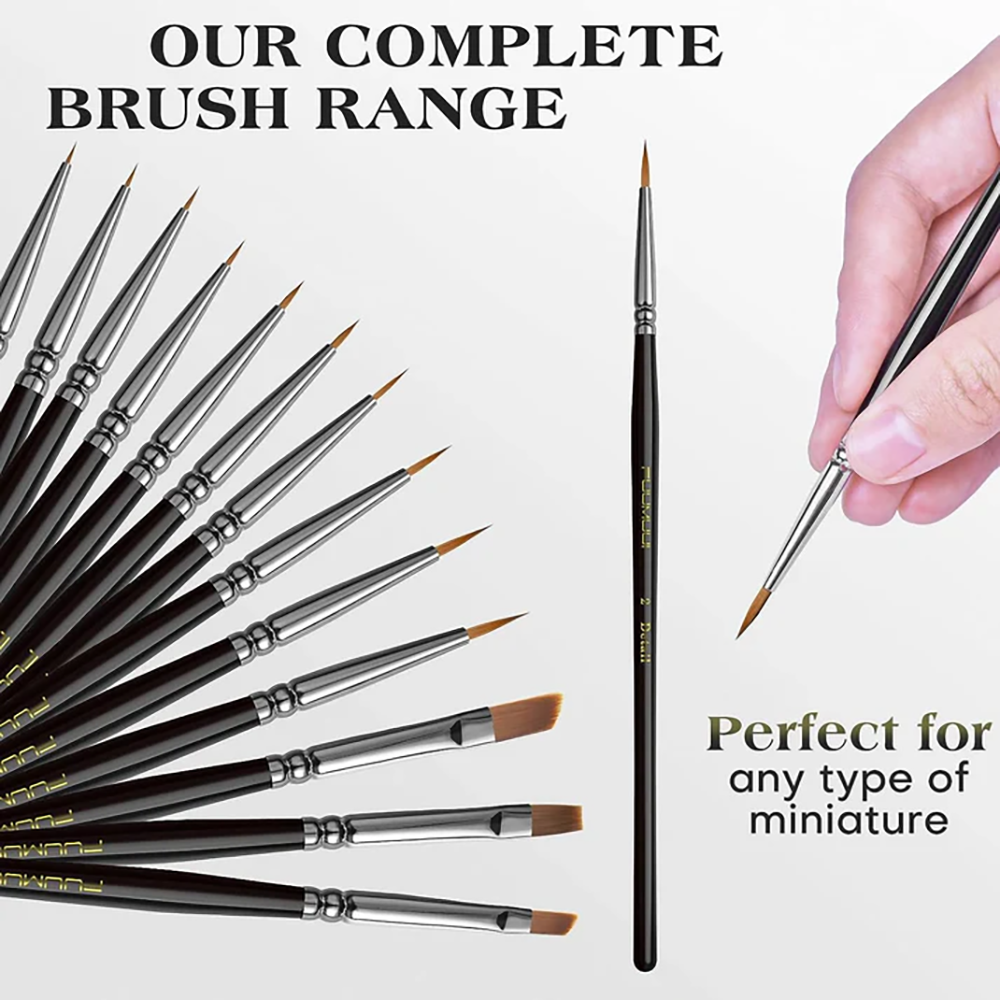 Fuumuui 18pcs professional miniature painting brush set, including a complete range of detail and dry brushes.