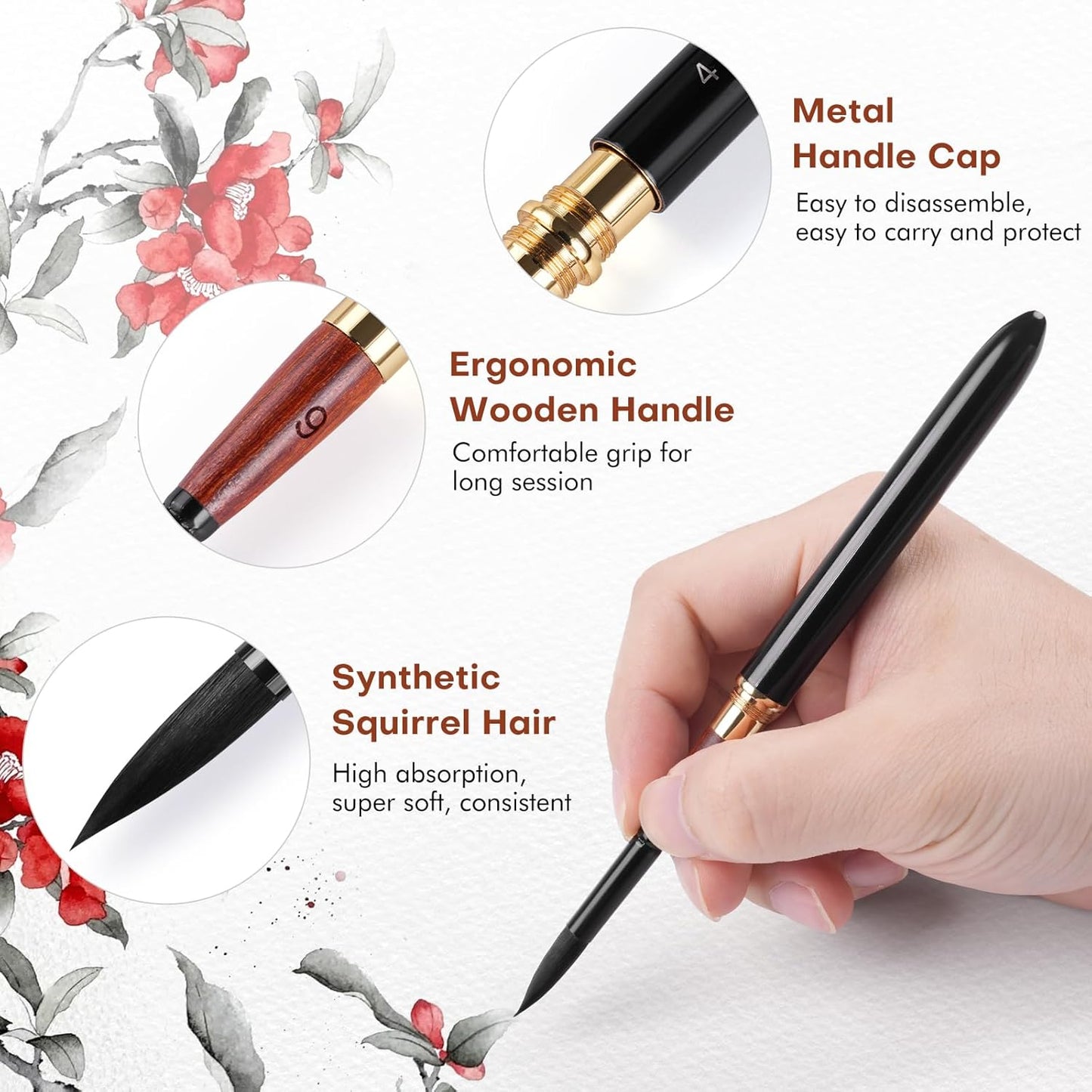 3pcs Dual-Tip Travel Watercolor Brushes — 6 Tip Styles, Premium Synthetic Squirrel Hair