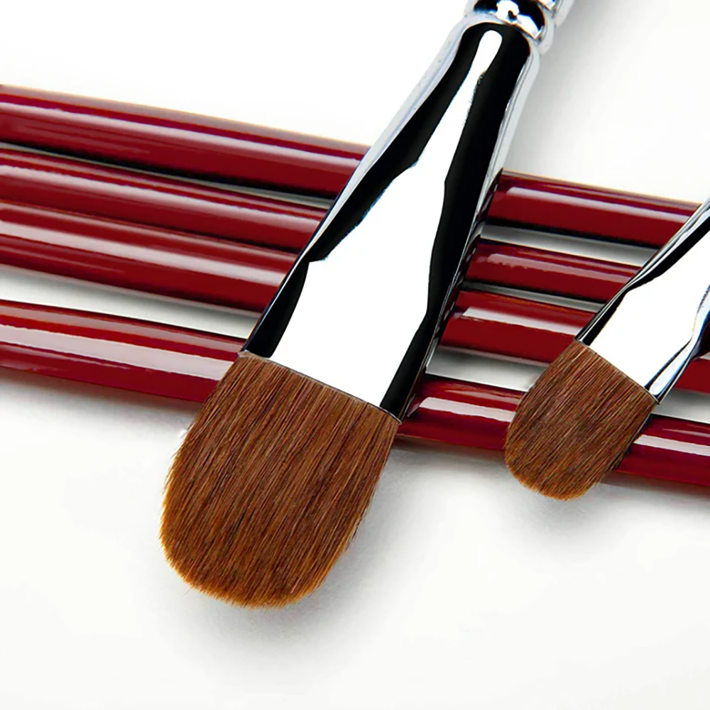 Fuumuui filbert artist brushes, sable hair bristles and shiny ferrules, great for acrylic and oil painting techniques.