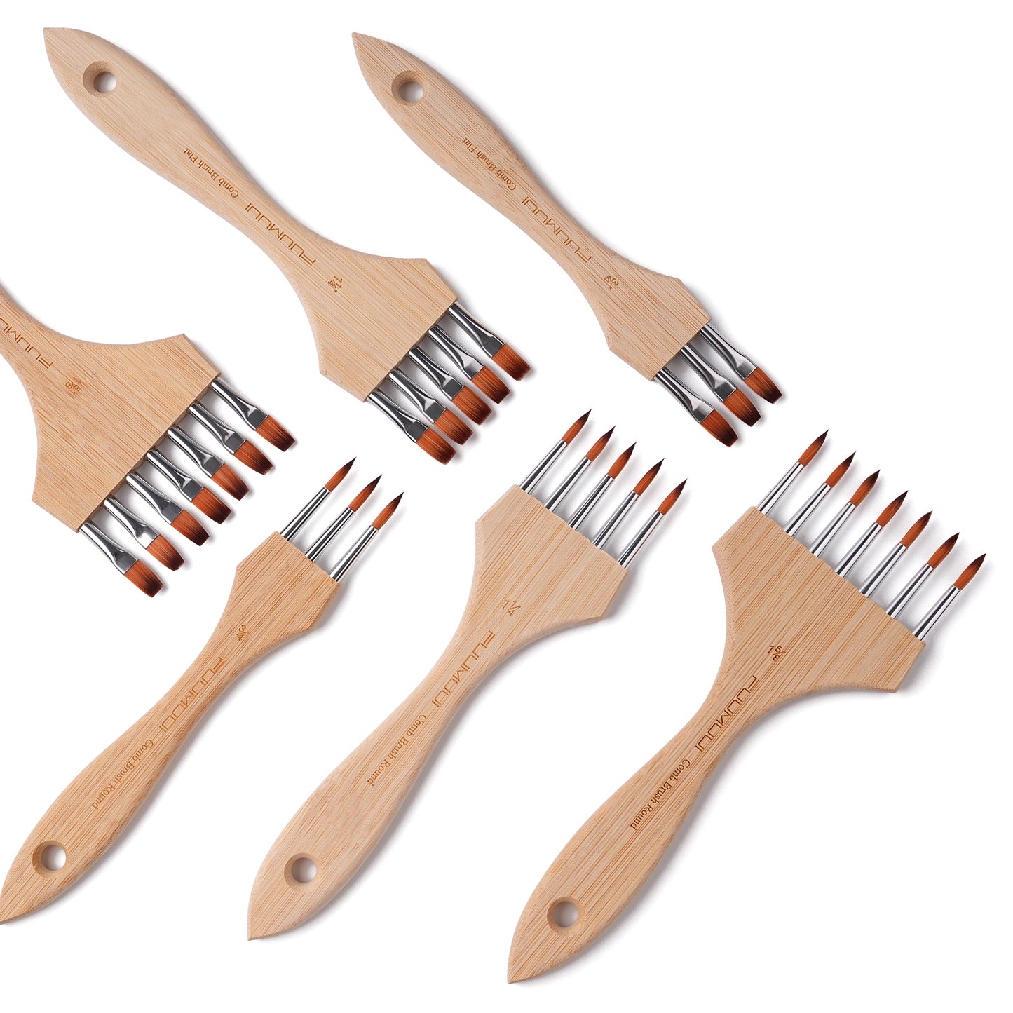 Fuumuui Multi-Head Nylon Hair Flat Head Comb Brush – Designed for Special Effects and Creative Textures, Suitable for Watercolor, Acrylic, Gouache Painting