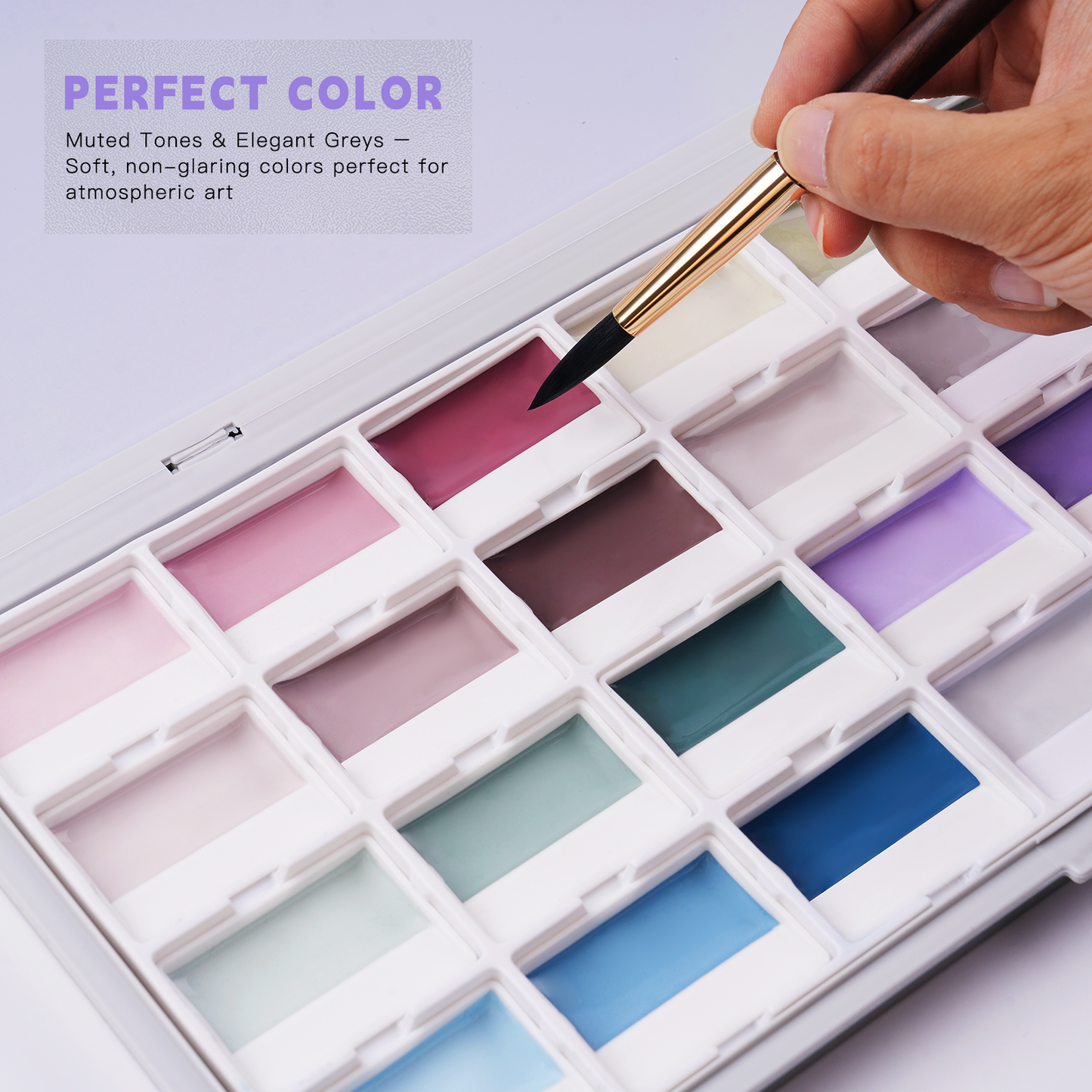 Fuumuui 24-Color Opaque Semi-Moist Watercolor Set – Gray Tones with Strong Coverage and Smooth Blending