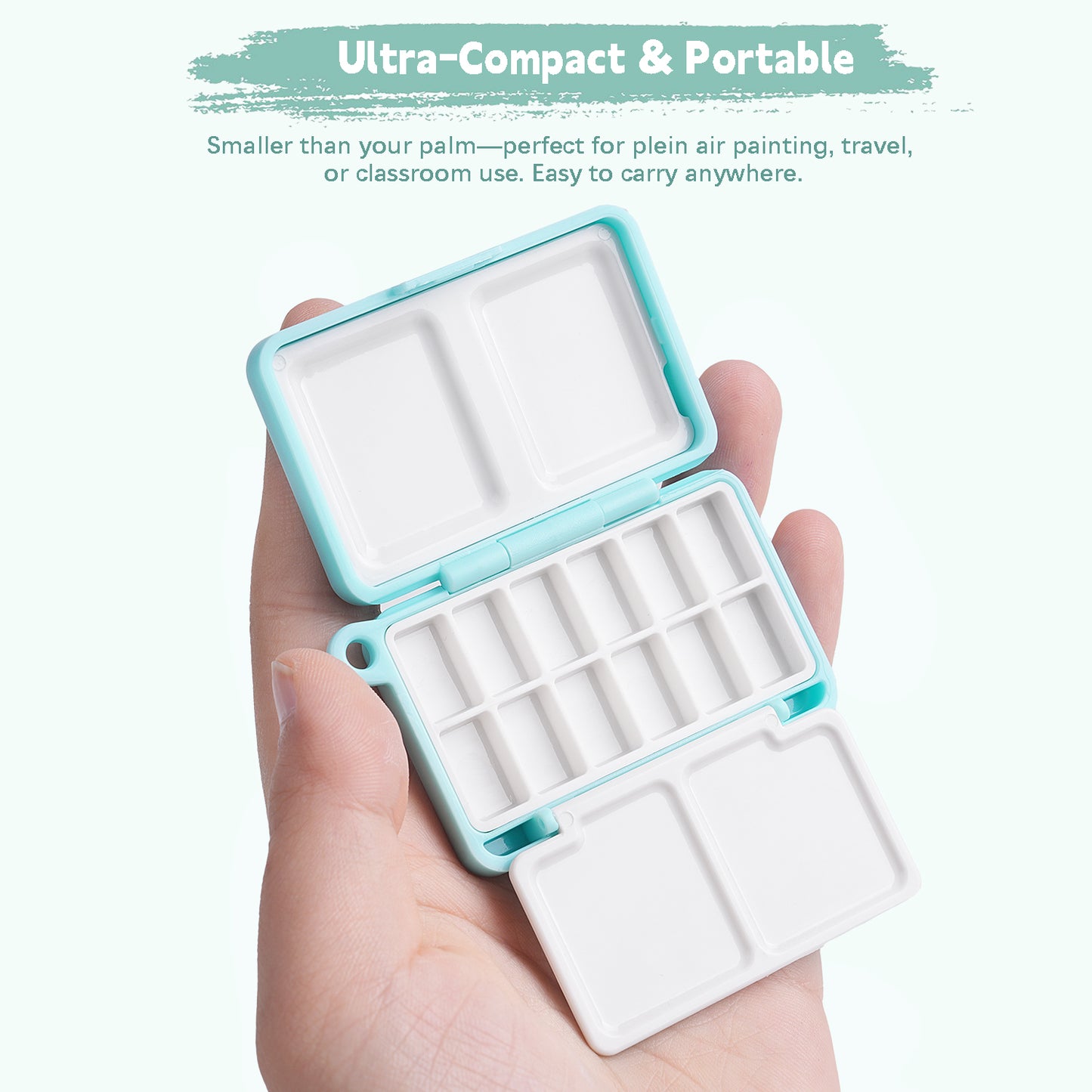 Fuumuui Portable Blue 12-Grid Watercolor Palette Box (With Lid + 4 Mixing Areas)