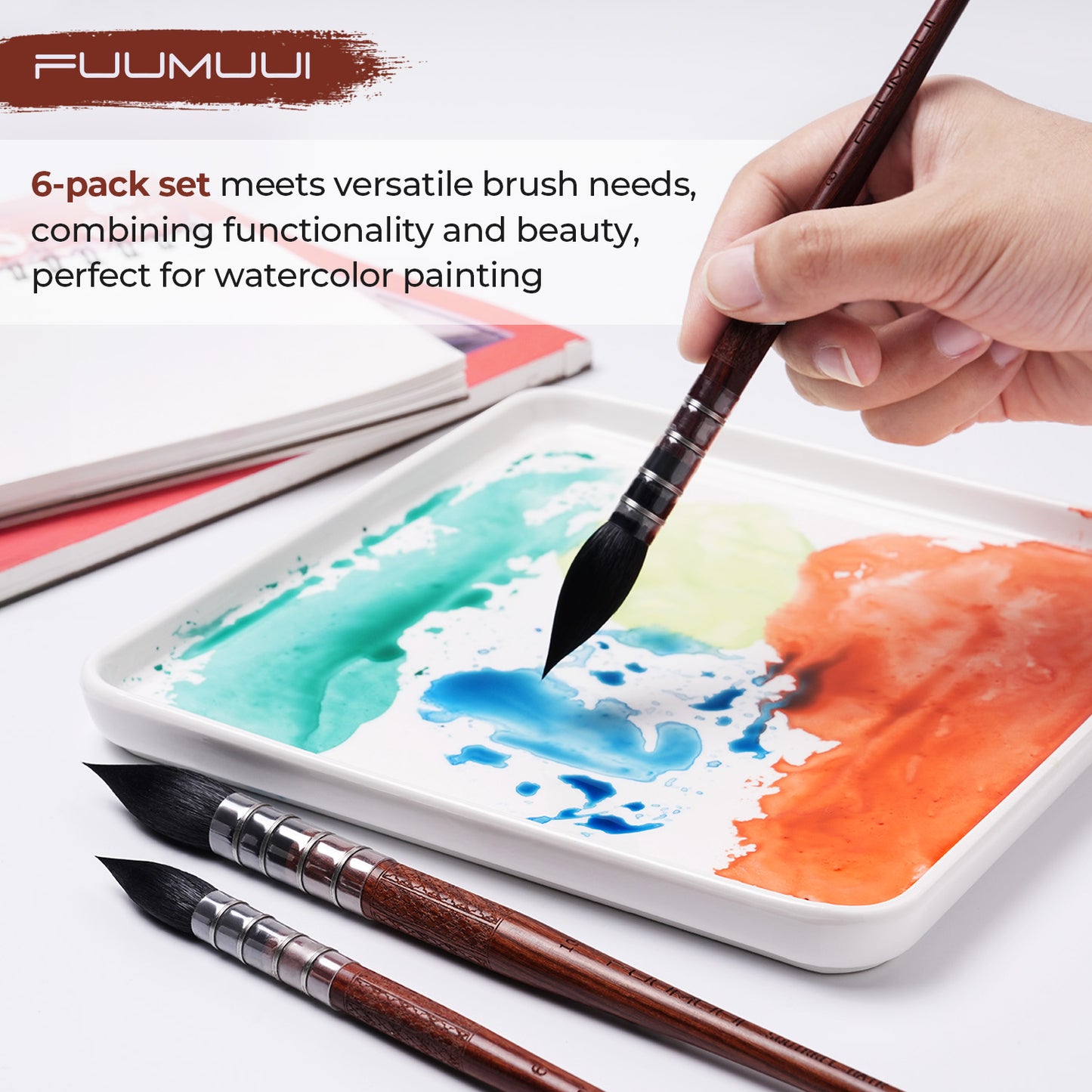 FUUMUUI 6Pcs Natural Squirrel Hair Mop Brush Set