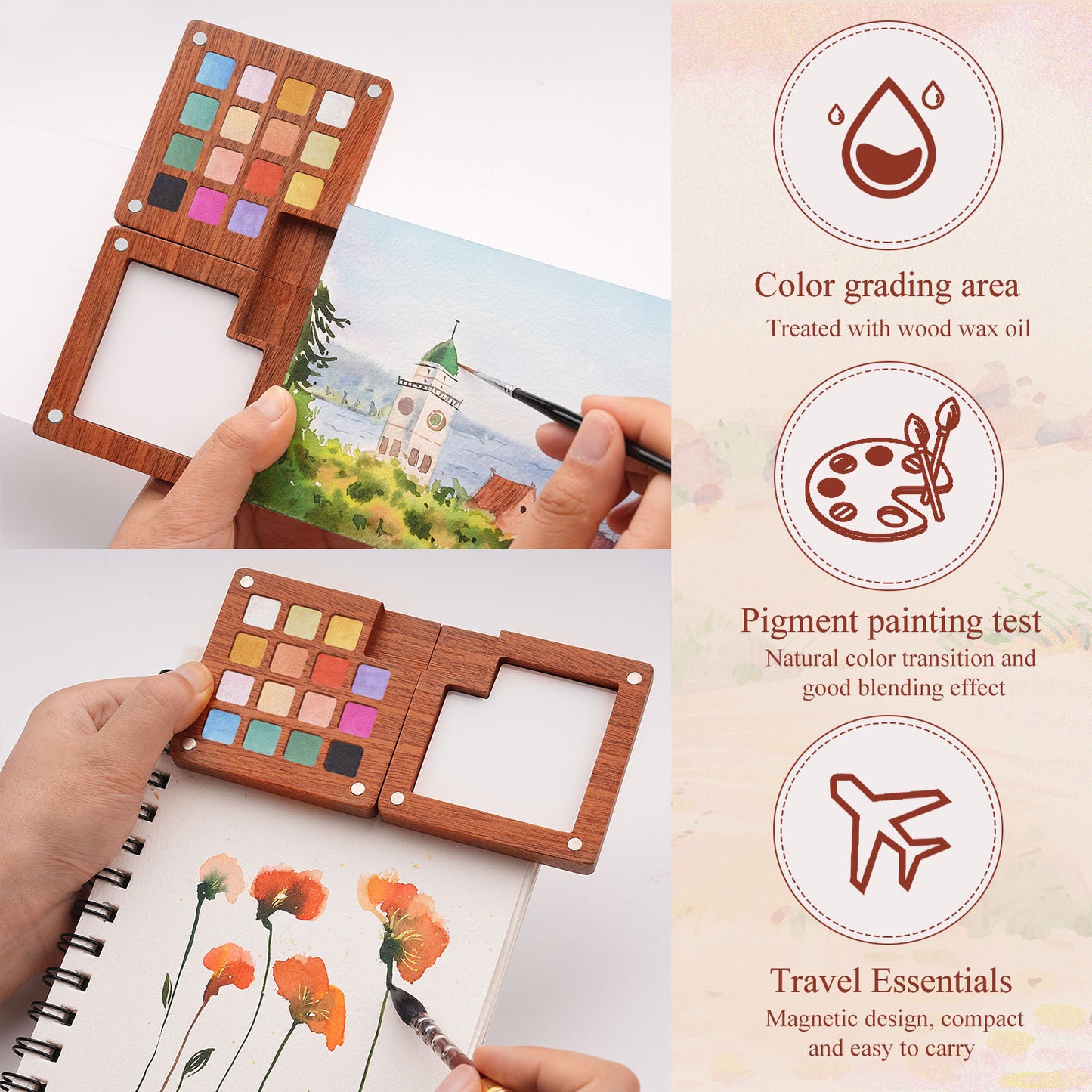 Fuumuui Pearlescent Watercolors – 15 Iridescent Colors in Magnetic Wooden Palette