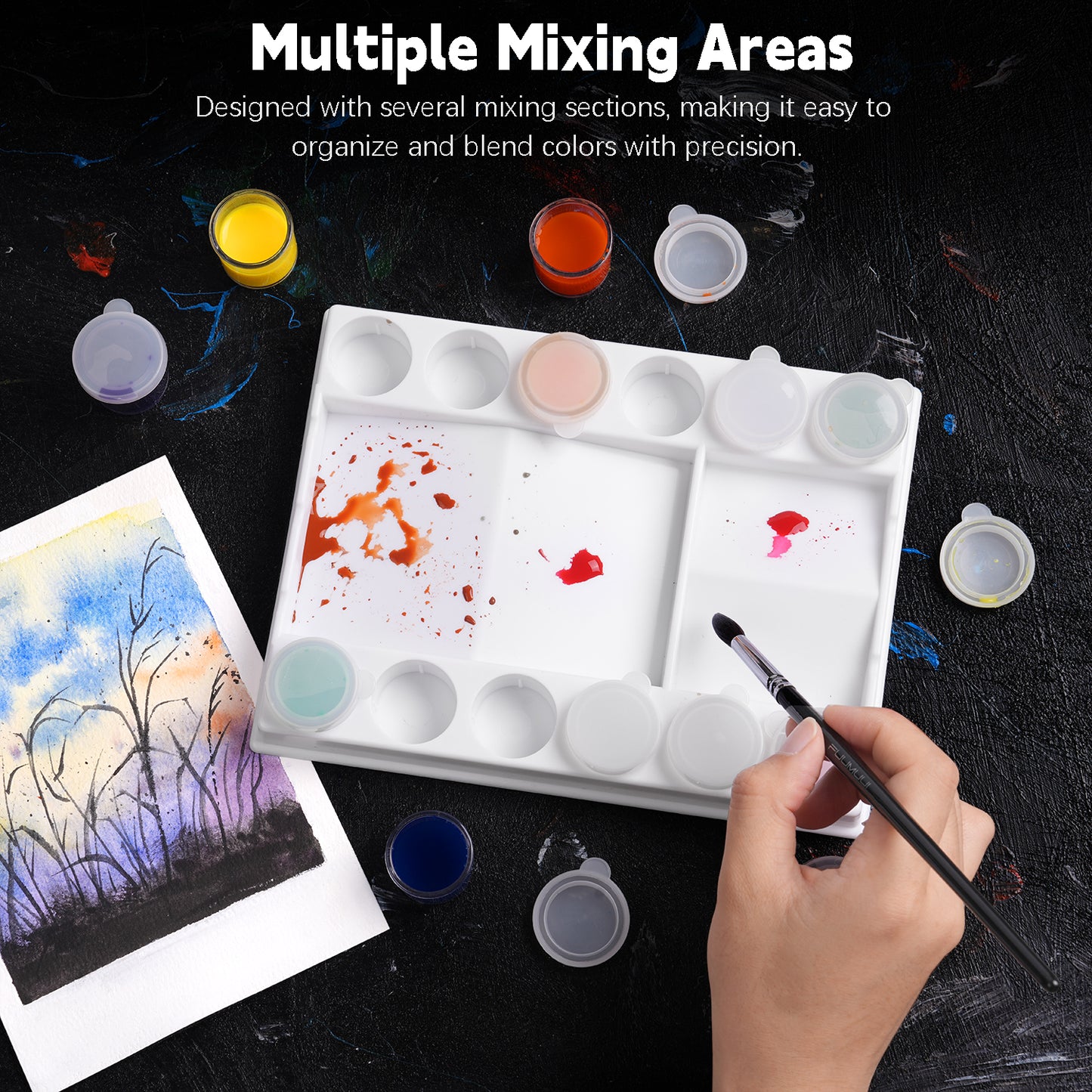 Fuumuui 12-Well Paint Palette with Mixing Area – Leakproof Mini Paint Pots for Watercolor, Acrylic, and Gouache