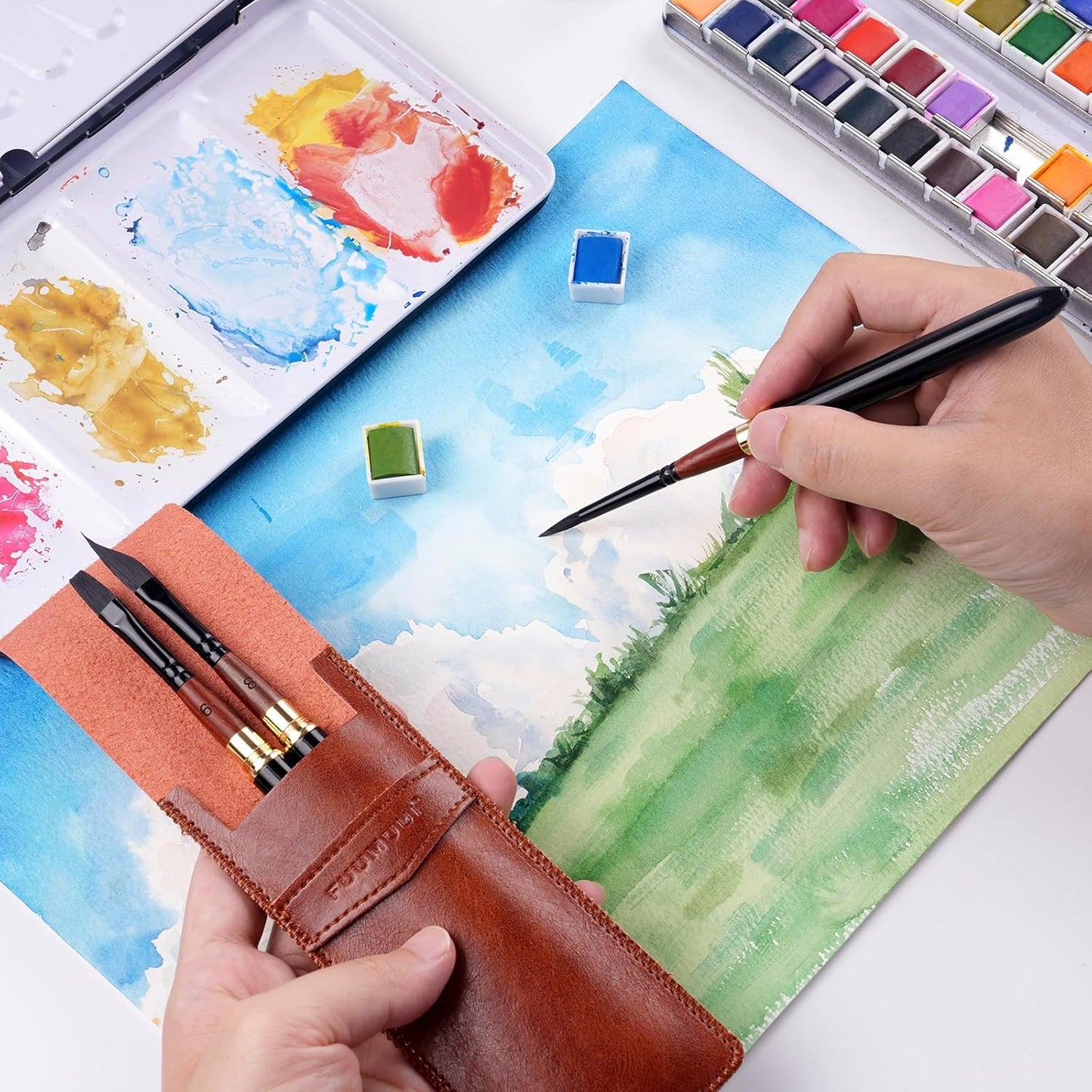 3pcs Dual-Tip Travel Watercolor Brushes — 6 Tip Styles, Premium Synthetic Squirrel Hair