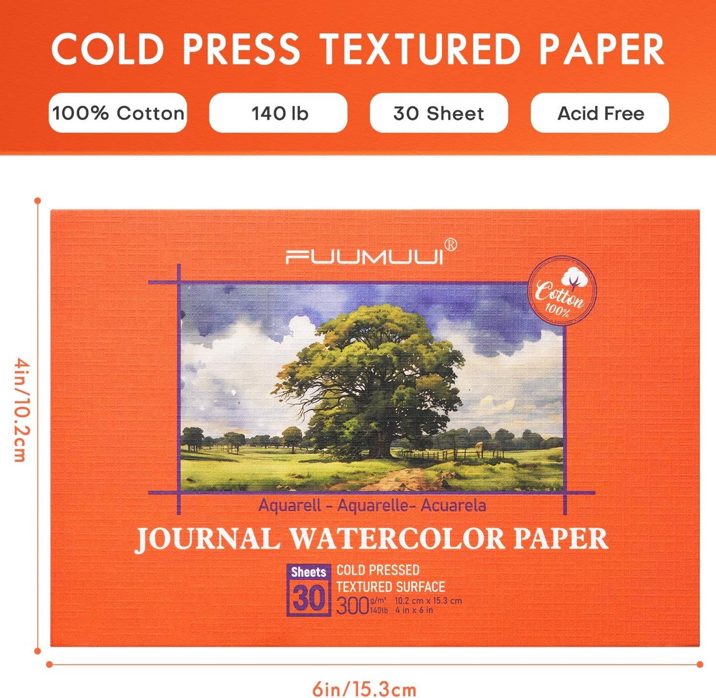 Fuumuui 100% Cotton Watercolor Paper Journal 4x6
