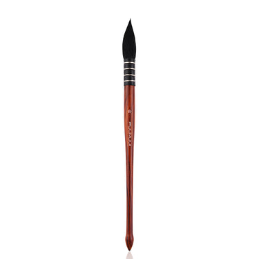 Fuumuui professional watercolor brush with black pointed bristles, dark wood handle, and silver ferrule, size 8.