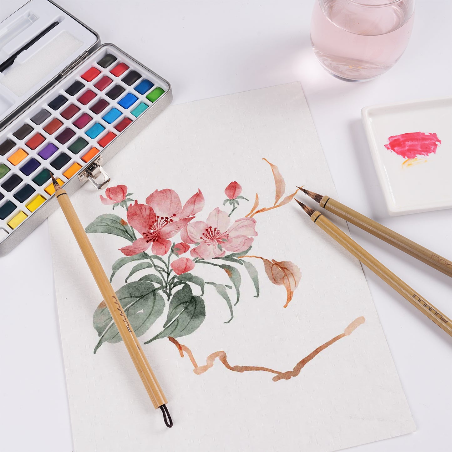 Fuumuui 3-Piece Watercolor Brush Set – Natural Weasel & Rabbit Hair Blend, Short Tip for Precision and Control