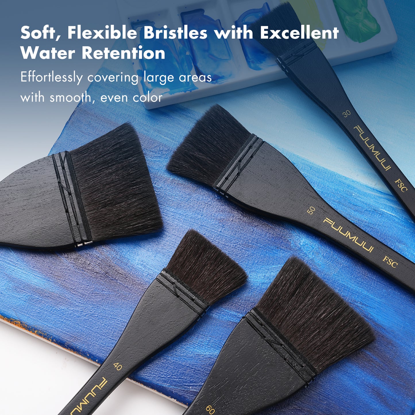 Fuumuui 5pcs Squirrel Hair Hake Brushes Flat Watercolor Brushes