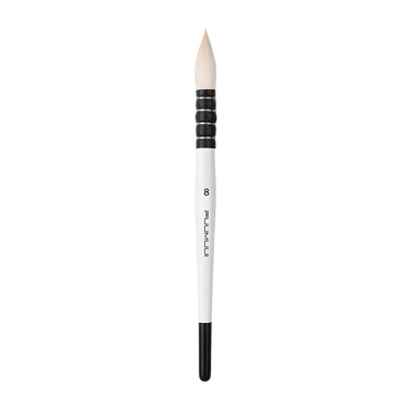 Pinceau aquarelle professionnel Fuumuui taille 8 avec manche blanc et poils naturels.