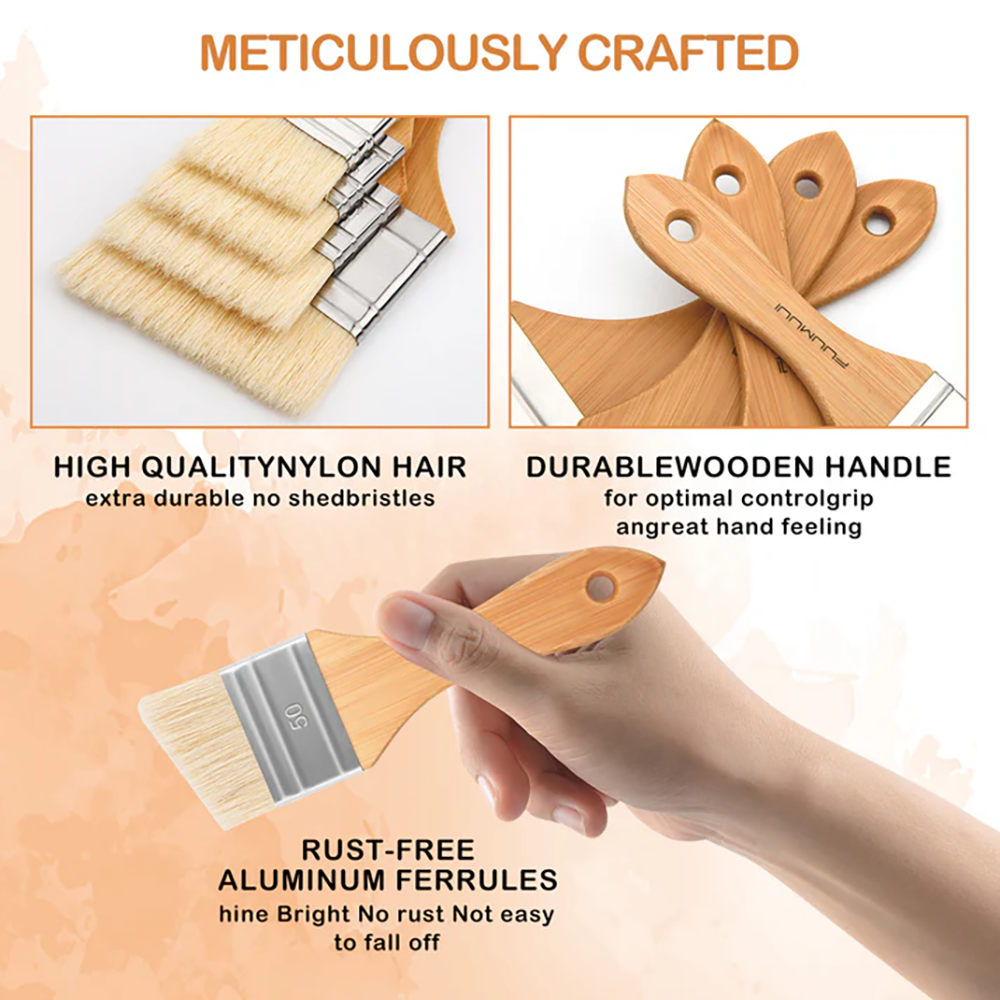 uumuui bristle oil brush features, including high quality nylon hair, a durable wooden handle, and rust-free aluminum ferrules for professional artists.