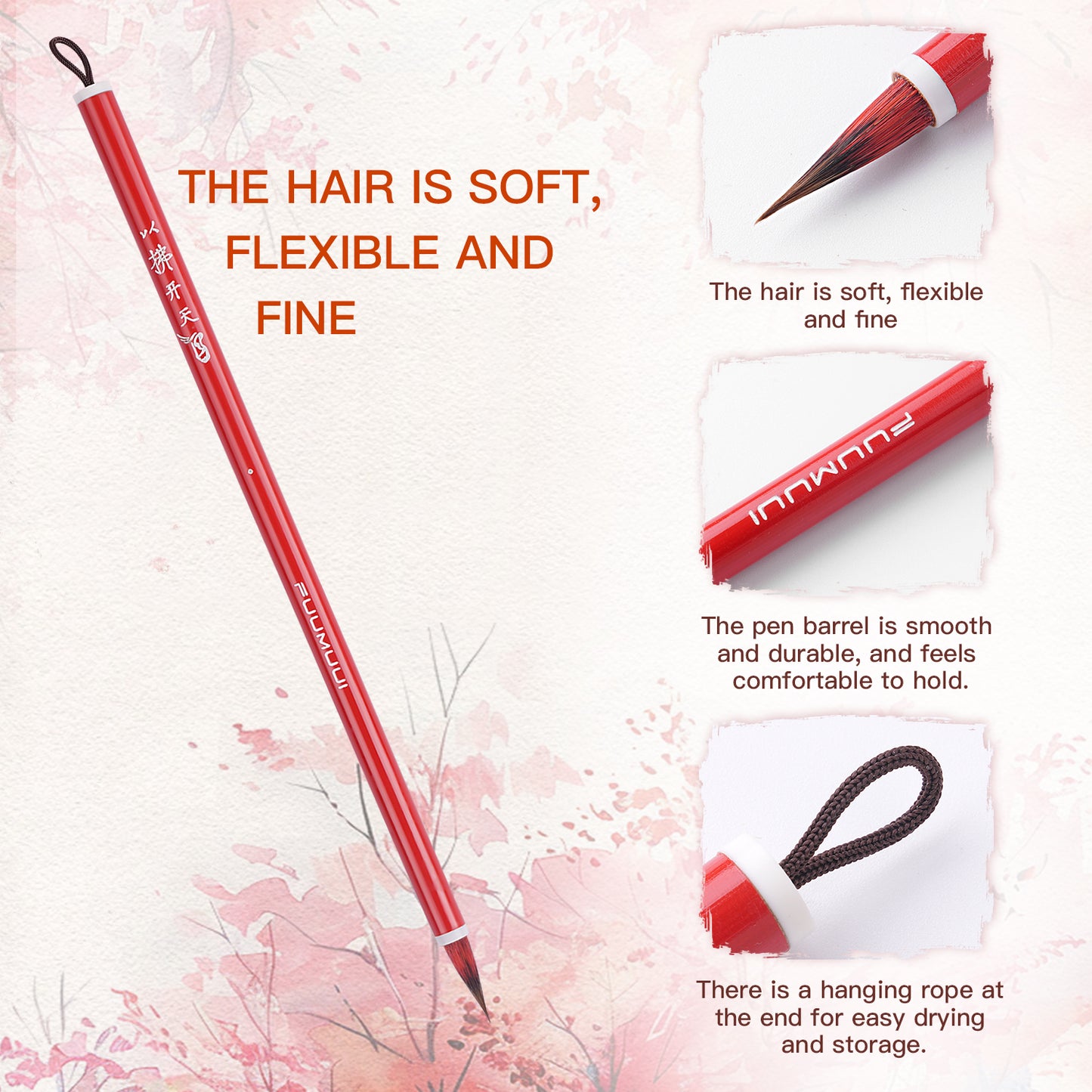 FUUMUUI Handcrafted Red Goat Hair Watercolor Brush (Red / Green Handle) – Excellent Absorption & Flow