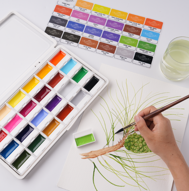Fuumuui 24-Color Opaque Semi-Moist Watercolor Set – High-Saturation Bright Colors with Strong Coverage and Rich Pigments