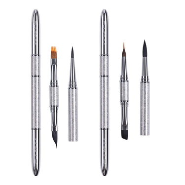 Fuumuui 2-piece travel watercolor brush set with 6 interchangeable tips and silver engraved handles.