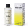 Fuumuui 75ml artist grade turpentine bottle next to its yellow product packaging box.