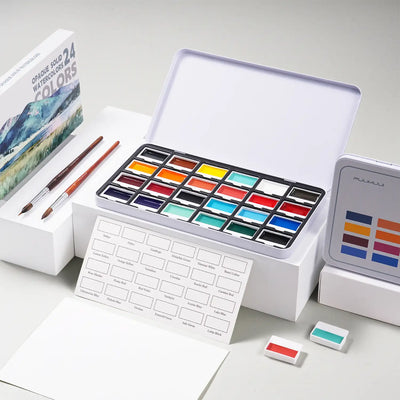 Fuumuui CREAMORA 24-Color Opaque Semi-Solid Watercolor Paint Set | Earthy Color